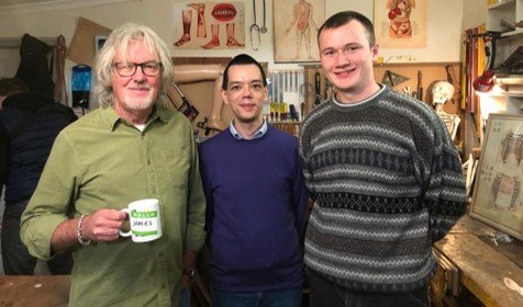 James May with Professor Kevin Lam and Conall Molloy in a workshop